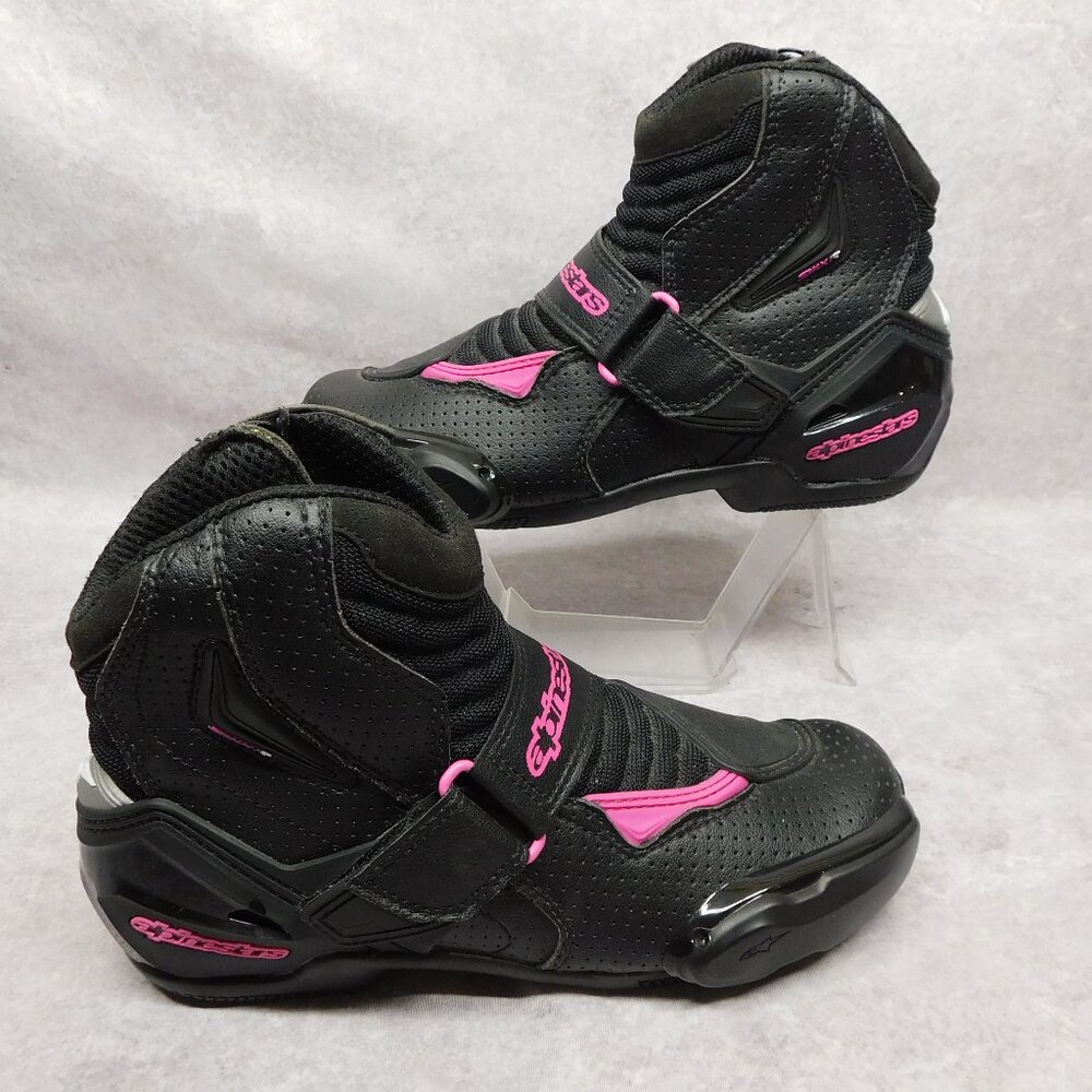 Alpine Stars Womens Stella Motorcycle Boots Black Pink Ankle US 7 EU 38